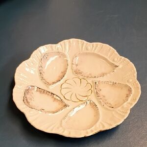 Elegant Vintage Porcelain Cream &Gold Trim Oyster Plate